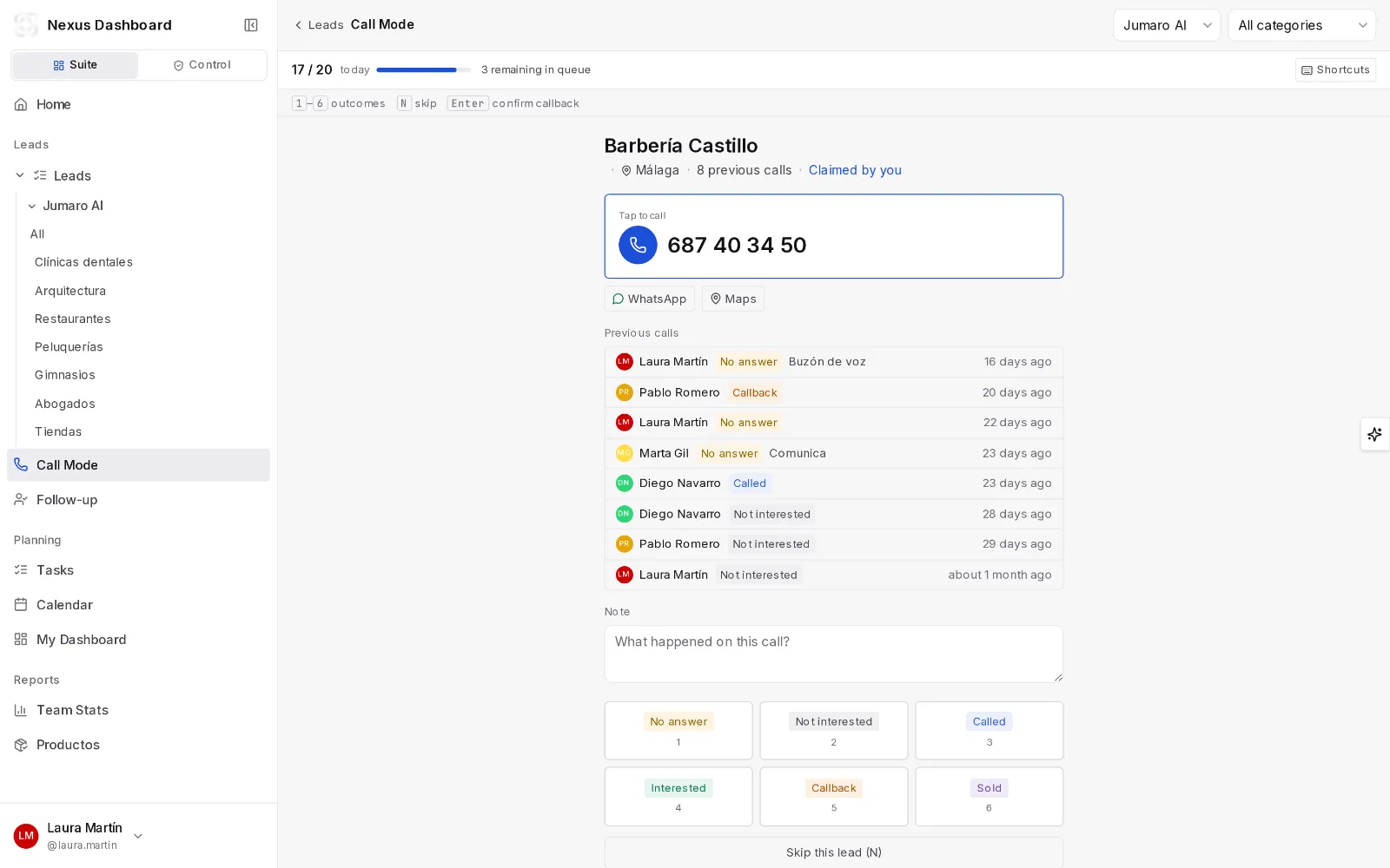 Nexus: Modo llamada